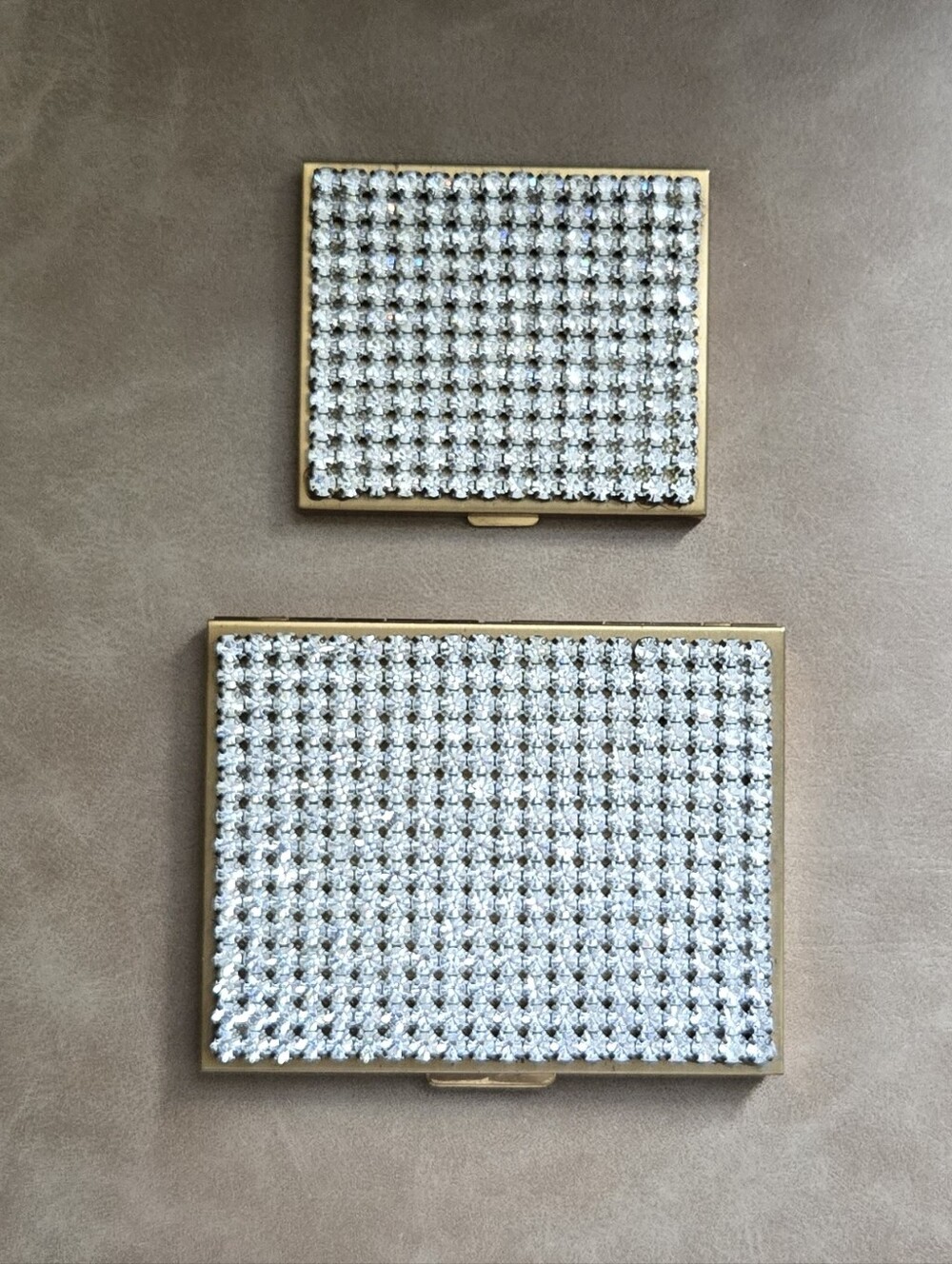 Vintage Rhinestone, Goldtone Face Powder And Cigarette/Card Boxes - Set of 2